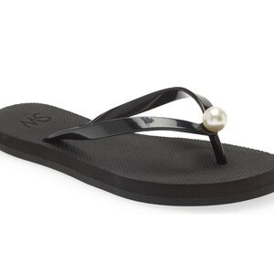 Stuart Weitzman Black Flip Flop with Pearl